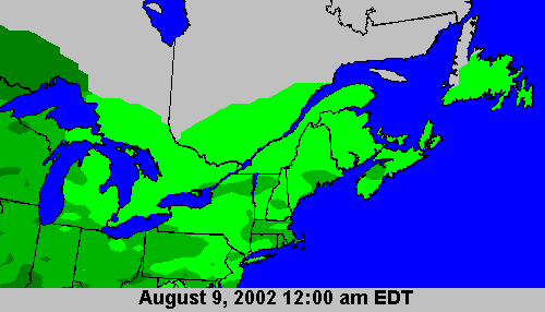 1-hr Ozone Concentration Map, August 9, 2002
