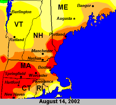 1-hr Peak Ozone Concentration Map, August 14, 2002